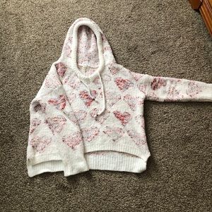 POL white hooded sweater with hearts